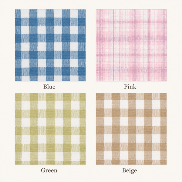 Blue, Pink, Green, and Beige pure cotton fabric patterns for the miniature armchair