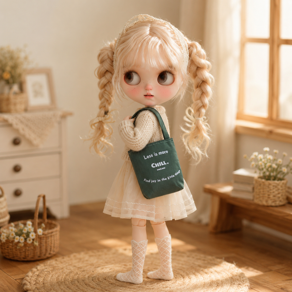1:6 Dollhouse Miniature Cotton Tote Bag - 02-miniature-cotton-tote-bag-doll-lifestyle