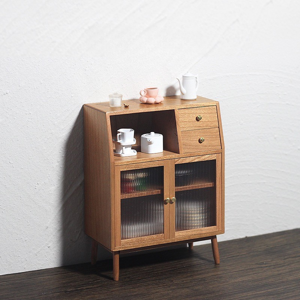 1:12 Dollhouse Miniature Wooden Two-Door Sideboard Cabinet - 02-miniature-wooden-two-door-sideboard-cabinet-lifestyle