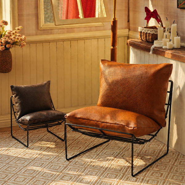 Miniature Iron Frame Arc Sofa Recliner with Leather Cushions