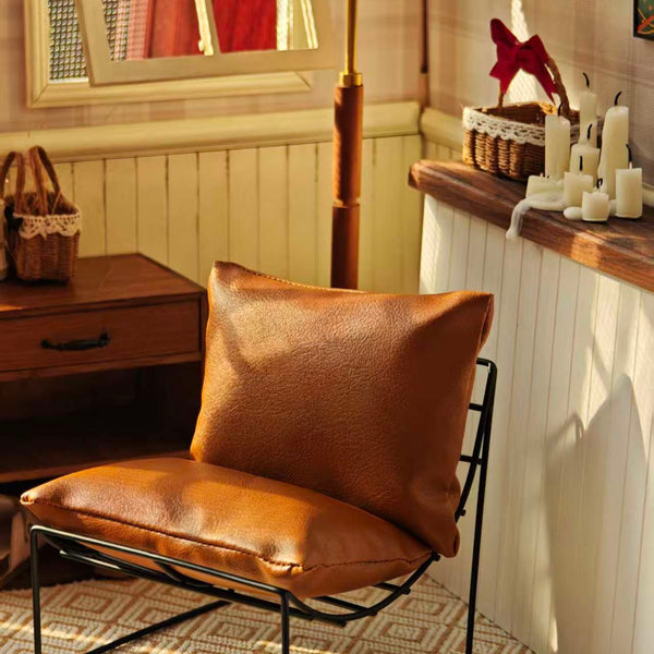 Miniature Iron Frame Arc Sofa Recliner with Leather Cushions