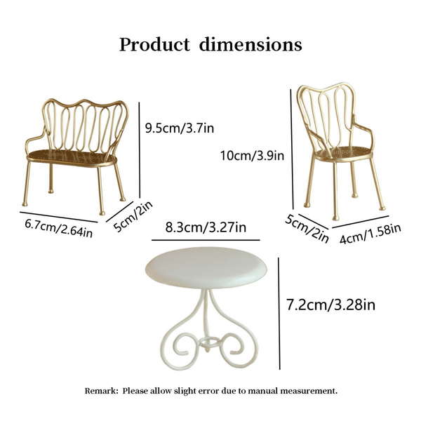 1:12 Dollhouse Miniature Metal Garden Chair and Table Set - 04-miniature-metal-garden-chair-table-set-size-chart