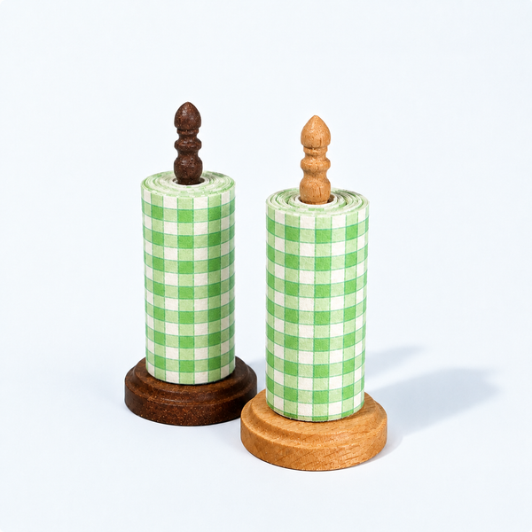 Green gingham miniature paper roll with light and dark wooden holders