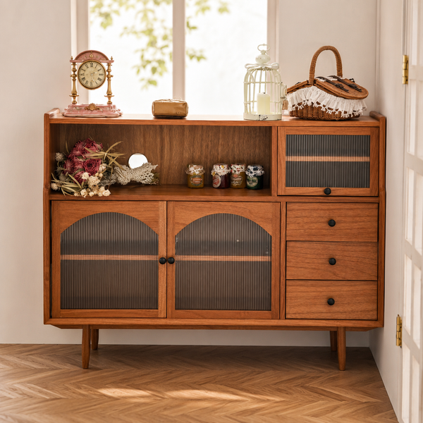 1:12 Dollhouse Miniature Wooden Three-Door Sideboard Cabinet - 04-miniature-wooden-three-door-sideboard-cabinet-room-lifestyle