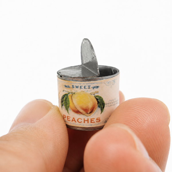 Peaches 1:12 miniature open iron tin can food prop