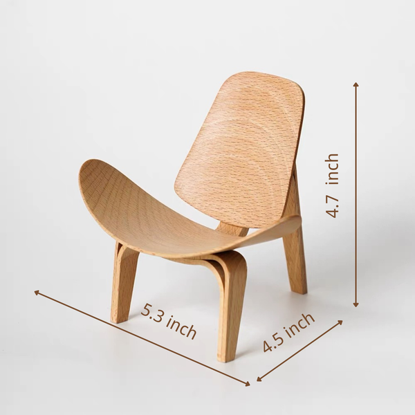 1:6 Dollhouse Miniature Wooden Shell Lounge Chair - 05-miniature-wooden-shell-lounge-chair-light-wood-reference