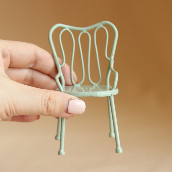 1:12 Dollhouse Miniature Metal Garden Chair and Table Set - 06-miniature-metal-garden-chair-green-single-chair-sku