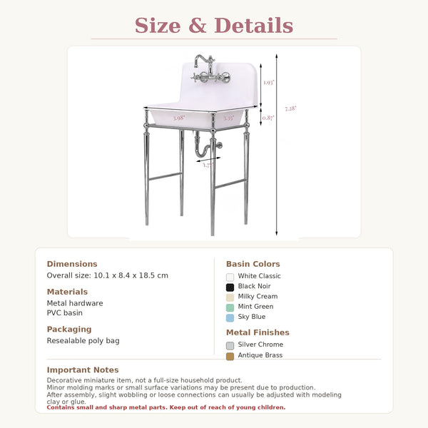 Miniature Modern Dollhouse Sink Set with Faucet and Stand