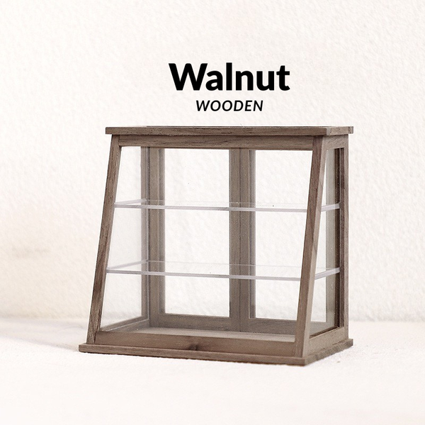 1:6 Dollhouse Miniature Wooden Dessert Display Cabinet - 06-miniature-wooden-dessert-display-cabinet-walnut-reference