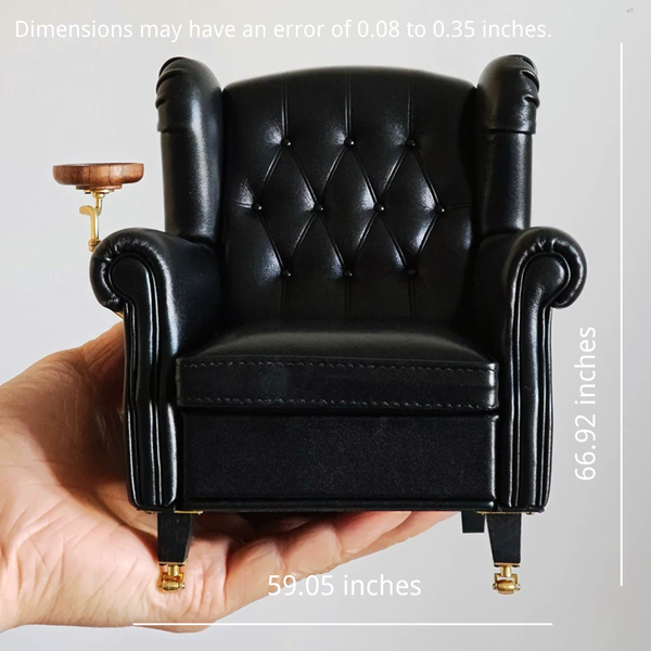 1:6 Dollhouse Miniature Calfskin Cigar Chair - Black size chart; unit text needs caution