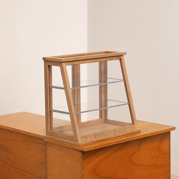 1:6 Dollhouse Miniature Wooden Dessert Display Cabinet - 07-miniature-wooden-dessert-display-cabinet-angle-view
