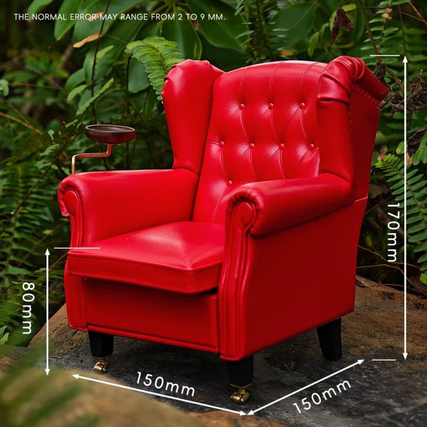 1:6 Dollhouse Miniature Calfskin Cigar Chair - Red size chart