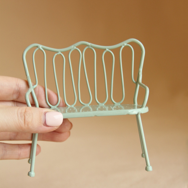 1:12 Dollhouse Miniature Metal Garden Chair and Table Set - 08-miniature-metal-garden-chair-green-loveseat-sku