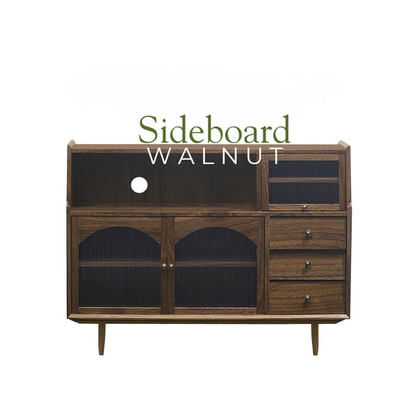1:12 Dollhouse Miniature Wooden Three-Door Sideboard Cabinet - 08-miniature-wooden-three-door-sideboard-cabinet-walnut-reference