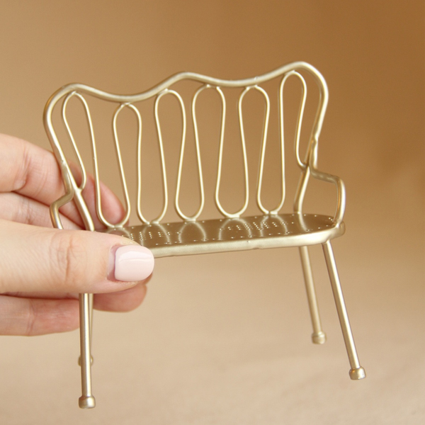 1:12 Dollhouse Miniature Metal Garden Chair and Table Set - 09-miniature-metal-garden-chair-gold-loveseat-sku