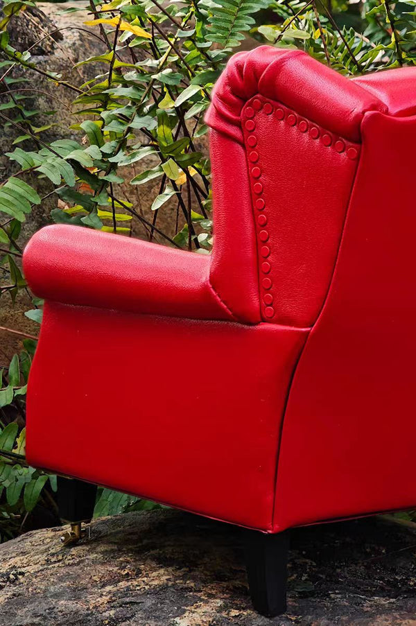 1:6 Dollhouse Miniature Calfskin Cigar Chair - Red side detail