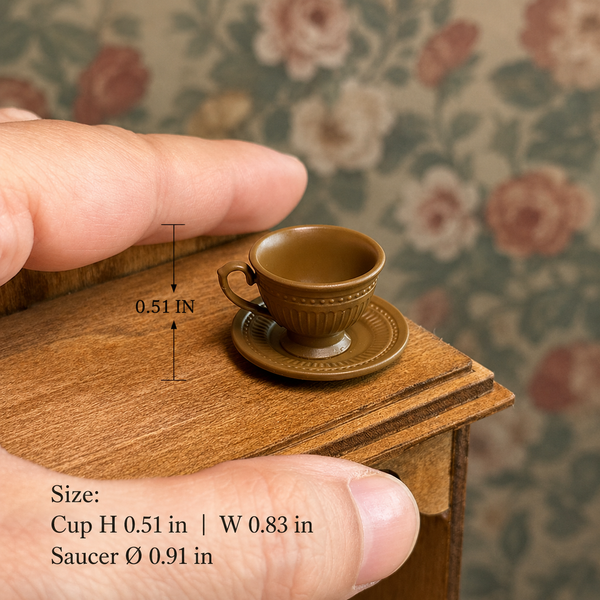 1:12 Dollhouse Miniature French Faux Porcelain Coffee Cup Set - Dark Coffee Large SKU image
